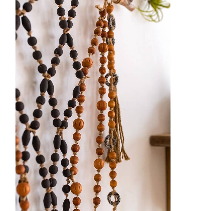 Rustic Reach - Wholesale Curtain Tieback - Wood Beaded Cord Curtain Tiebacks DIY Door Curtain 47" Long12