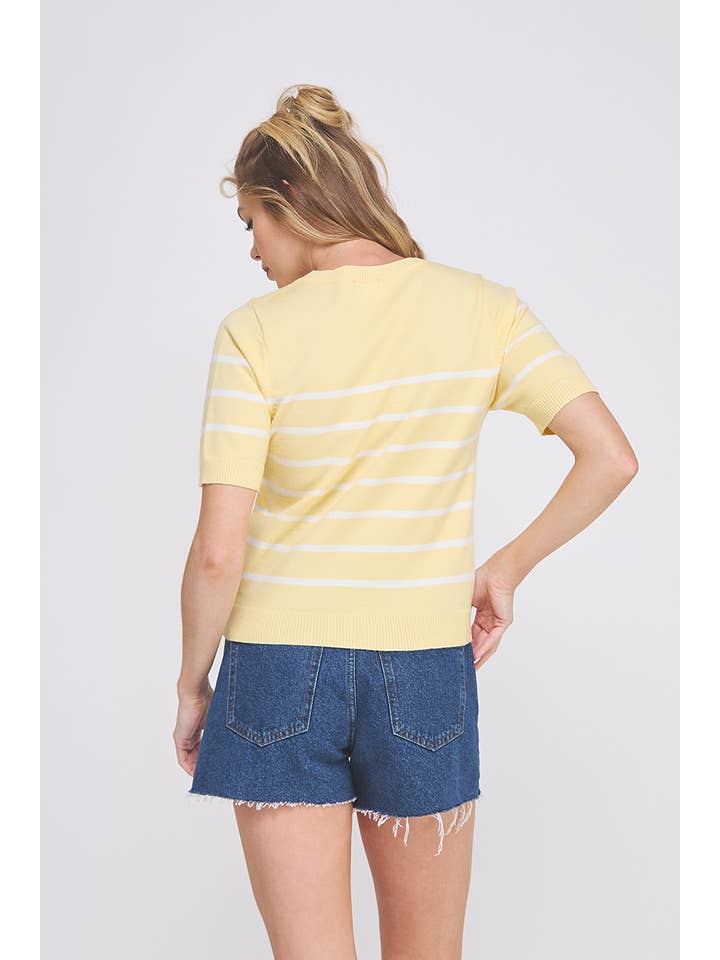 Allie Rose - Wholesale Knit Top - Women's - Soft Fine Gauge Short Slv Preppy Striped Top