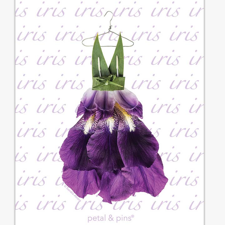 Floral Pure Linen Tea Towel - Purple Iris With Bow Design for wholesale by petal & pins