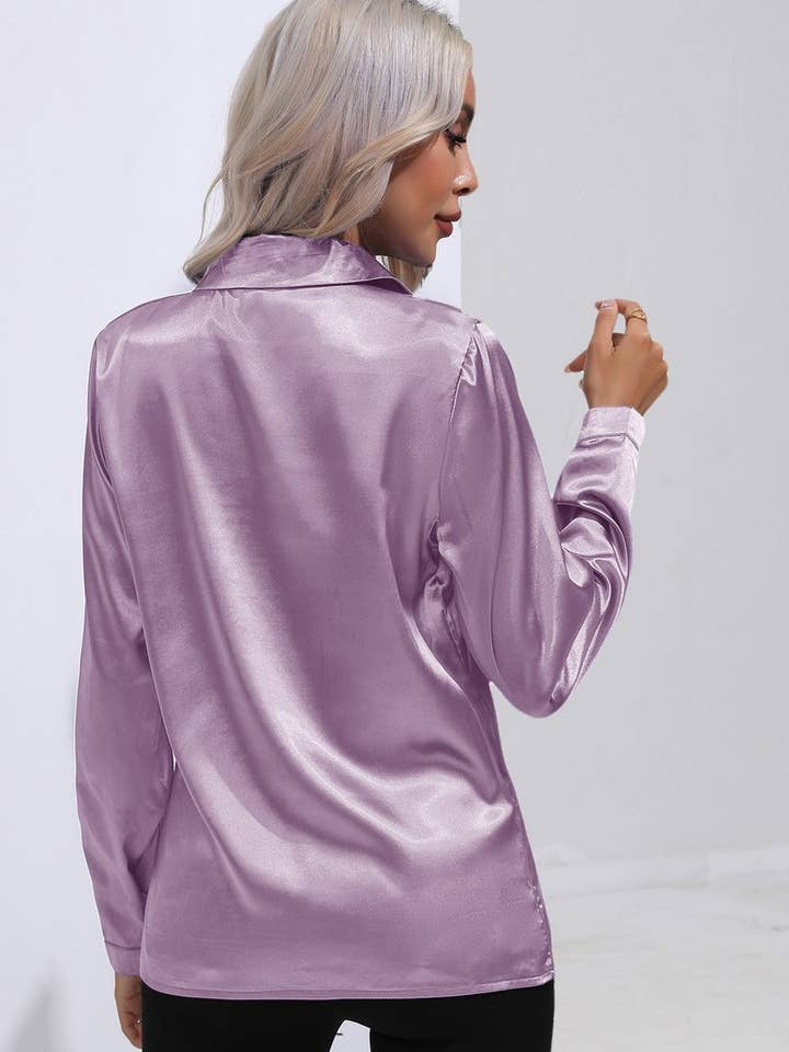 NINEXIS - Wholesale Button Down Shirt - Women's - CWTBLL0692_Button Down Silky Satin Long Sleeve Top25