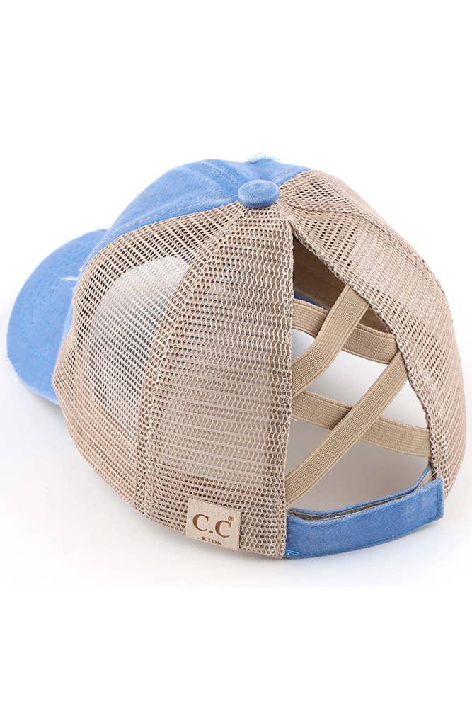 Hana - Venta al por mayor Gorras de béisbol - Niños - Gorra de poni cruzada con banda elástica de mezclilla lavada para niños de C.C17