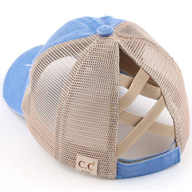 Hana – wholesale Baseball cap – Kids – C.C Kids Washed Denim Elastic Band Crossed Pony Cap17
