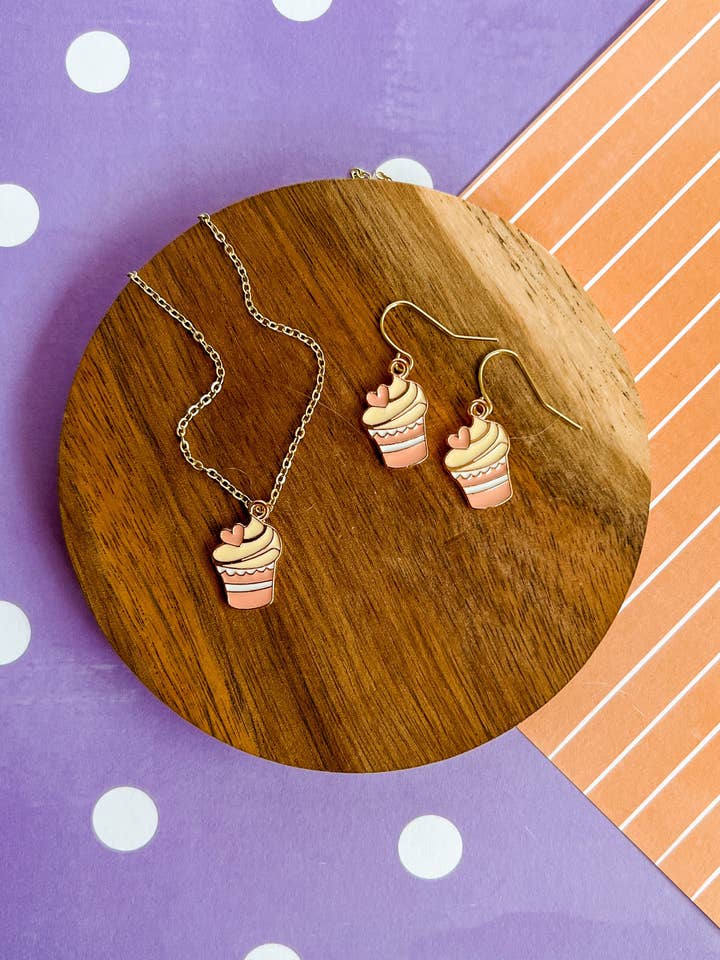 Heart Cupcake Necklace and Earrings for wholesale by Benny & Beans