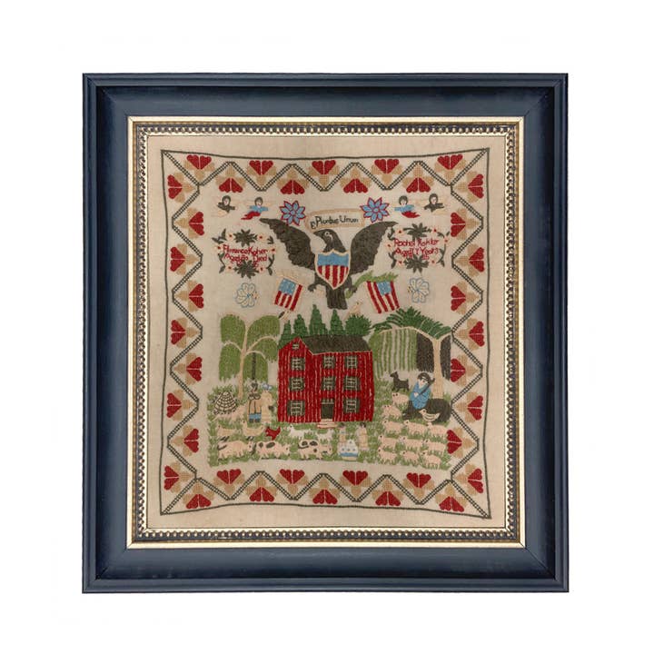 Madison Bay Co. - Historical Home Decor Reproductions - Wholesale Art Print - Rachael Kohler Antique Needlepoint Sampler Framed PRINT
