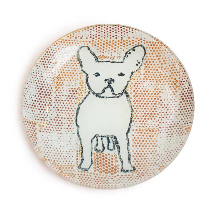 Frenchie Round Decoupage Plate for wholesale by Sugarboo & Co