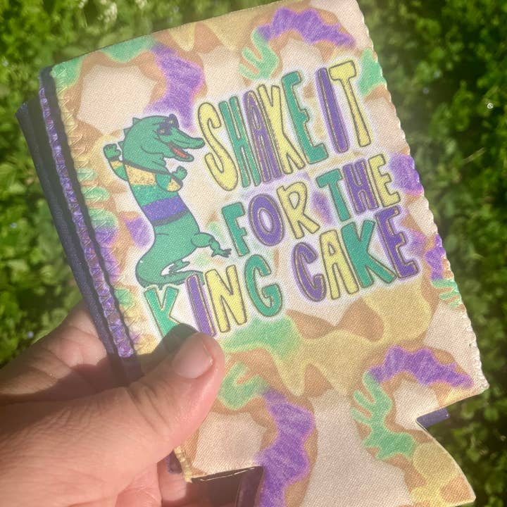 Mardi Gras shake it for the king cake koozies for wholesale by on the Bayou