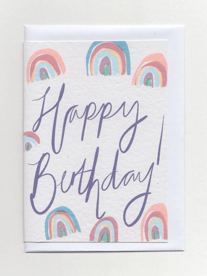 Happy Birthday Rainbow Greeting Card for wholesale by Jenny Robson Design