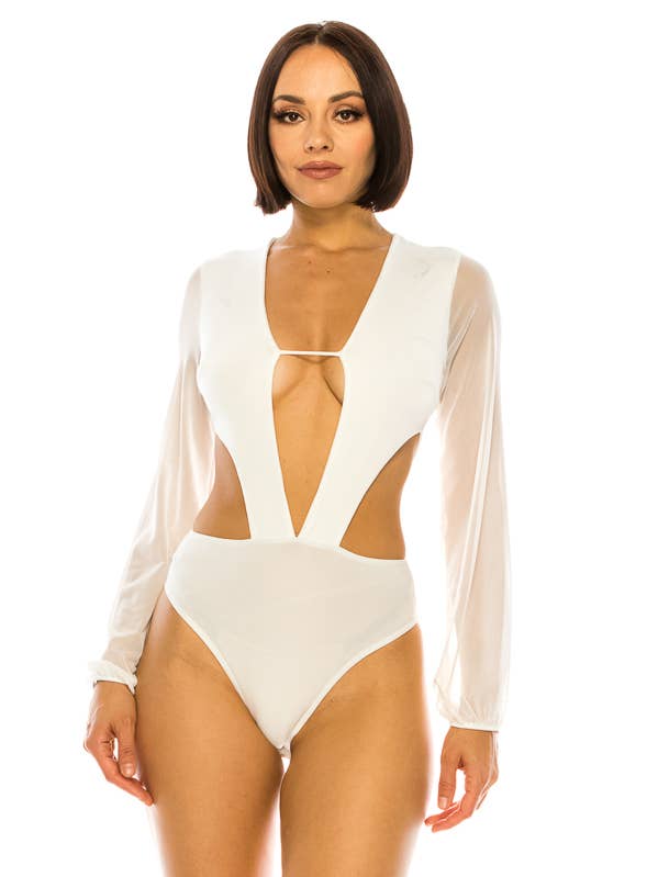 R4710-SOLID CUT OUT MESH BODYSUIT for wholesale by A3 Design USA