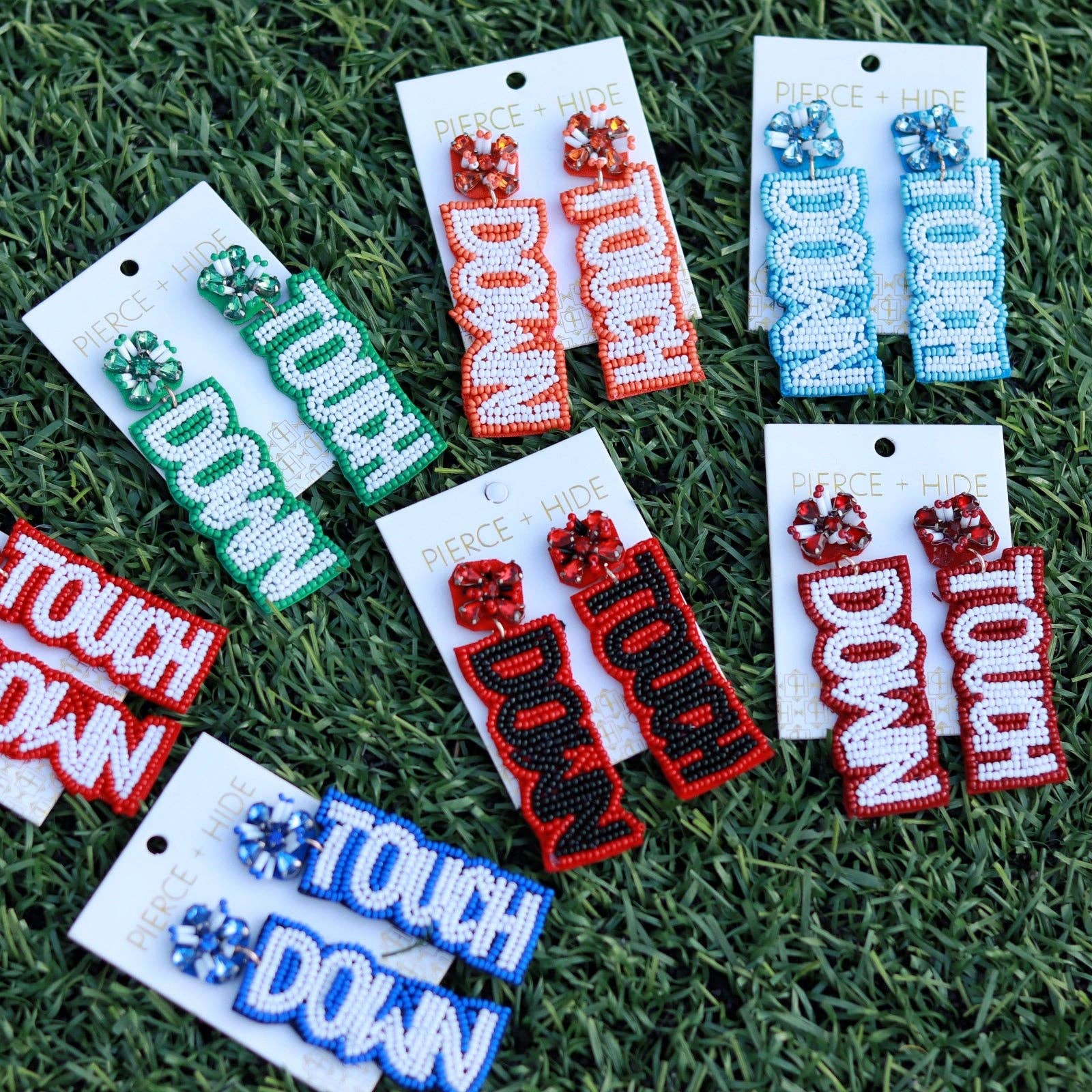 Pierce + Hide - Wholesale Dangle Earrings - Custom Beaded Touch Down Earring| Game Day Earrings| Football2