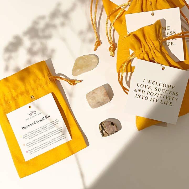 The Sun & My Soul Bath Bomb Soak Wellness Gifts - Wholesale Spiritual stone/crystal - Positive Crystal Kit⎜Gift Set: Citrine, Sunstone, Rhodonite