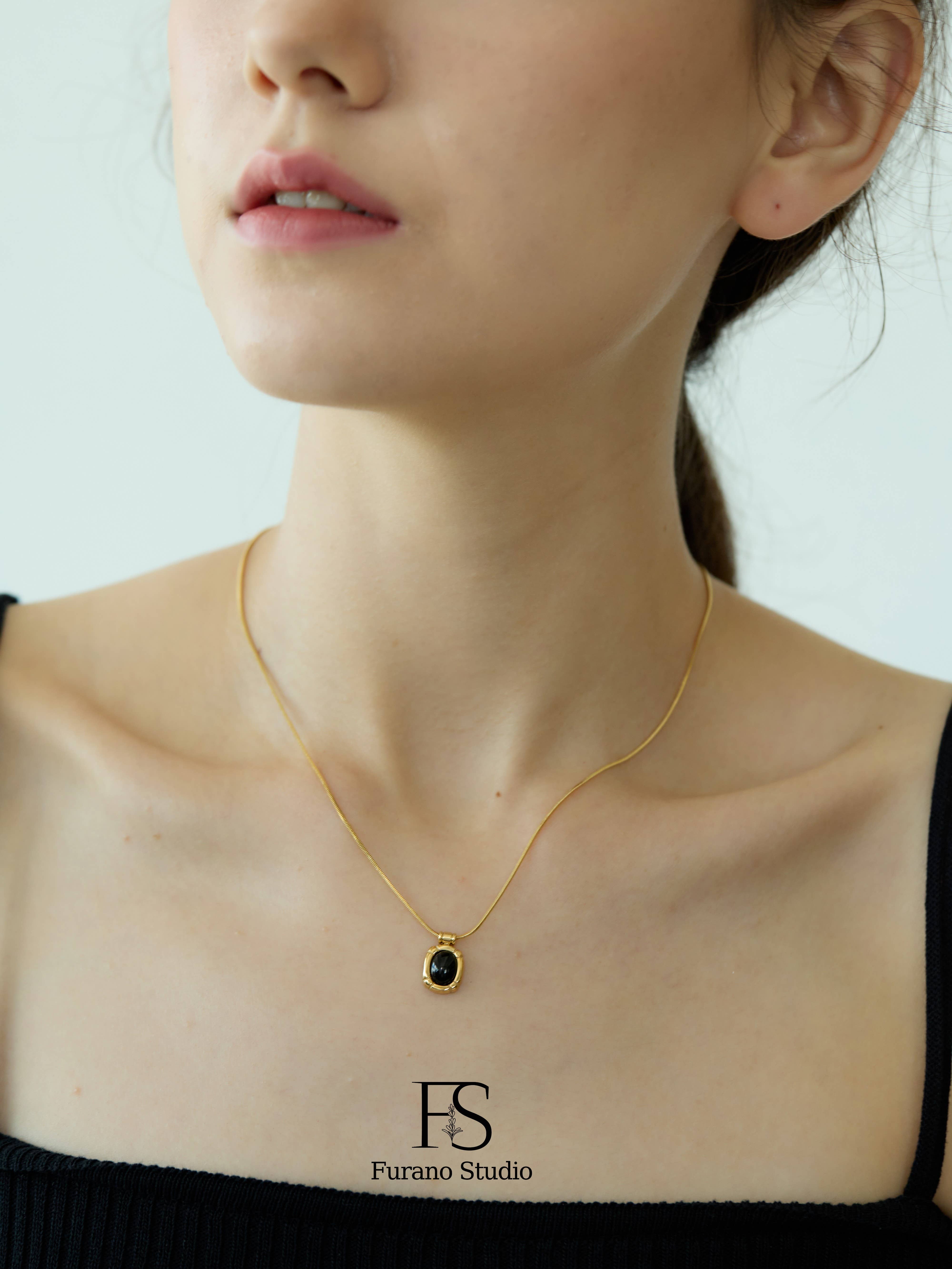 Furano Studio - Wholesale Pendant/Charm Necklace - Black Onyx Oval Pendant, Non Tarnish Gemstone Necklace6