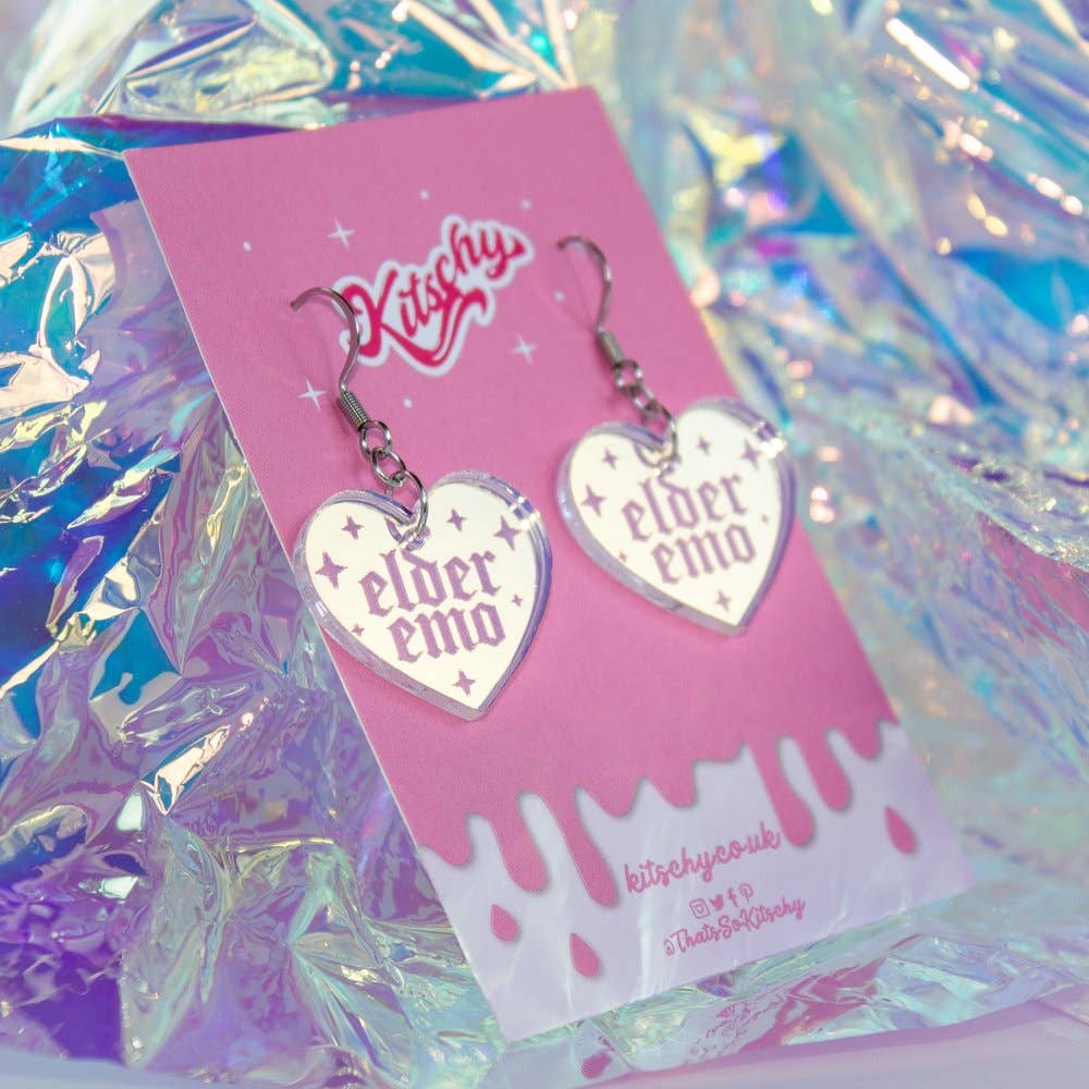 Kitschy - Wholesale Dangle Earrings - Elder Emo Iridescent Heart Earrings4