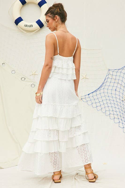 Off White Eyelet Ruffle Maxi Skirt for wholesale on Faire12