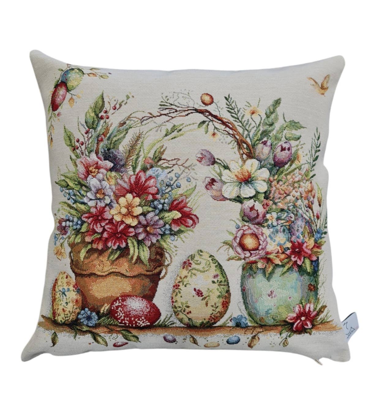 Lunaria Lab - Wholesale Throw/Decorative Pillow - Gobelin Flower Baskets and Eggs Pillowcase