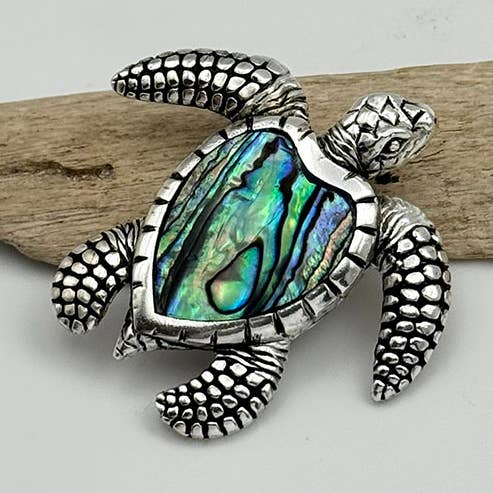 Sea Turtle w Natural Abalone Inlay Pendant for wholesale by Goddess Design Studio