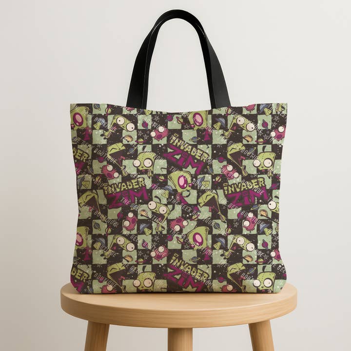 Nostalgic 90's Cartoon Dog Robot Pig Large Zipper Tote Bag for wholesale by The Geek Boutique