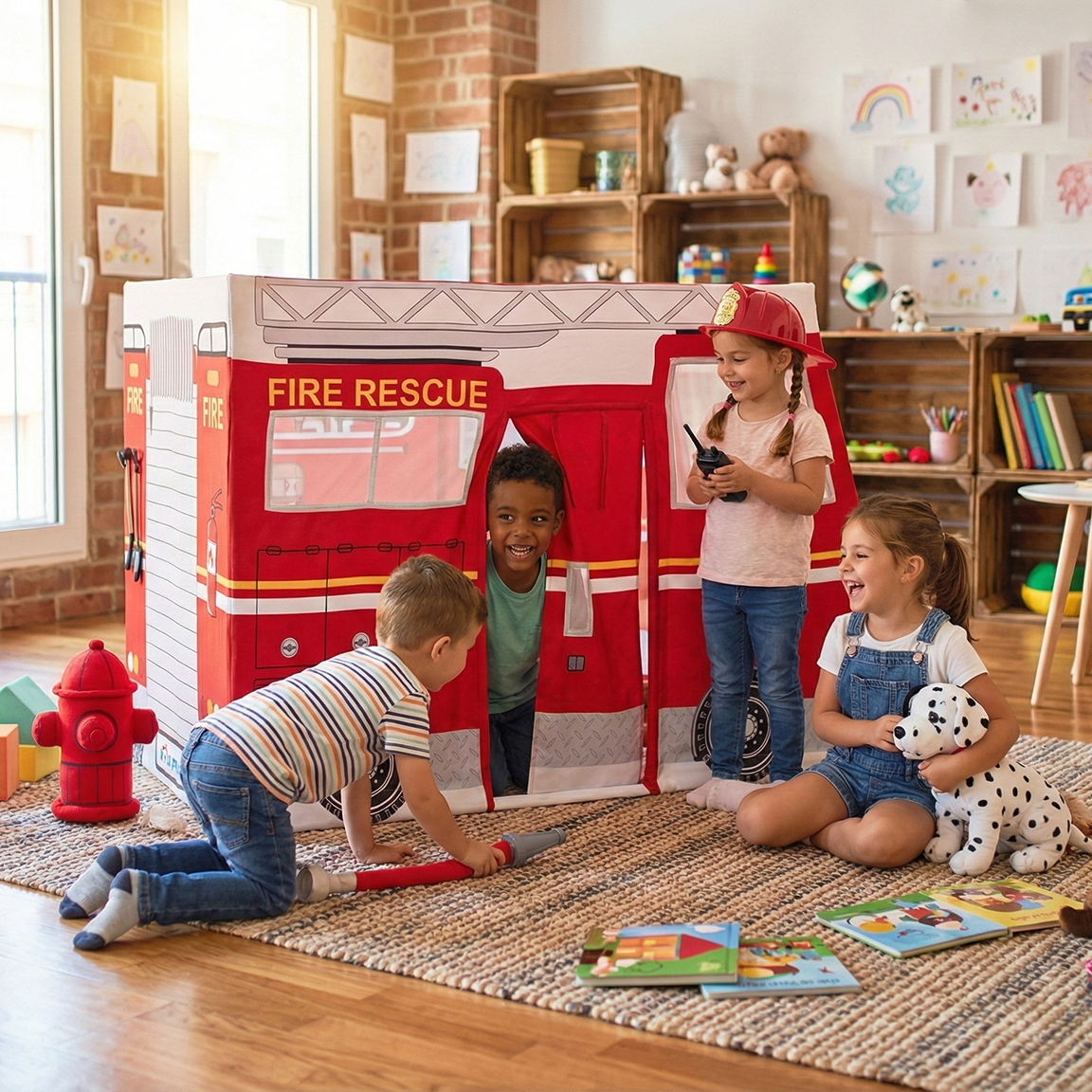 Role Play - Vente Tente – enfant - Tente de jeu Camion de pompiers0