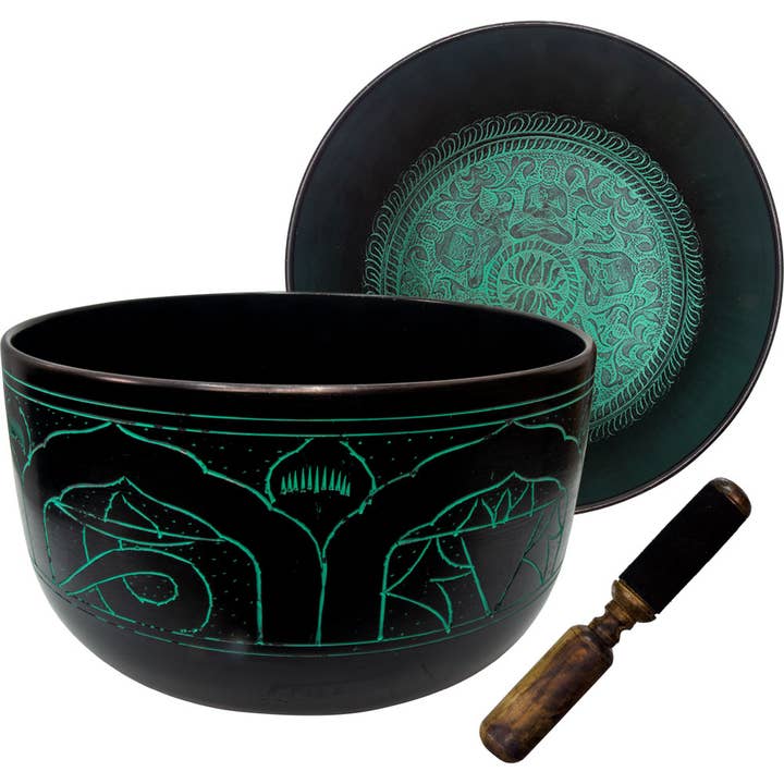 Embossed Singing Bowl Large Flat Sides Five Dhyani Buddhas for wholesale by Kheops International