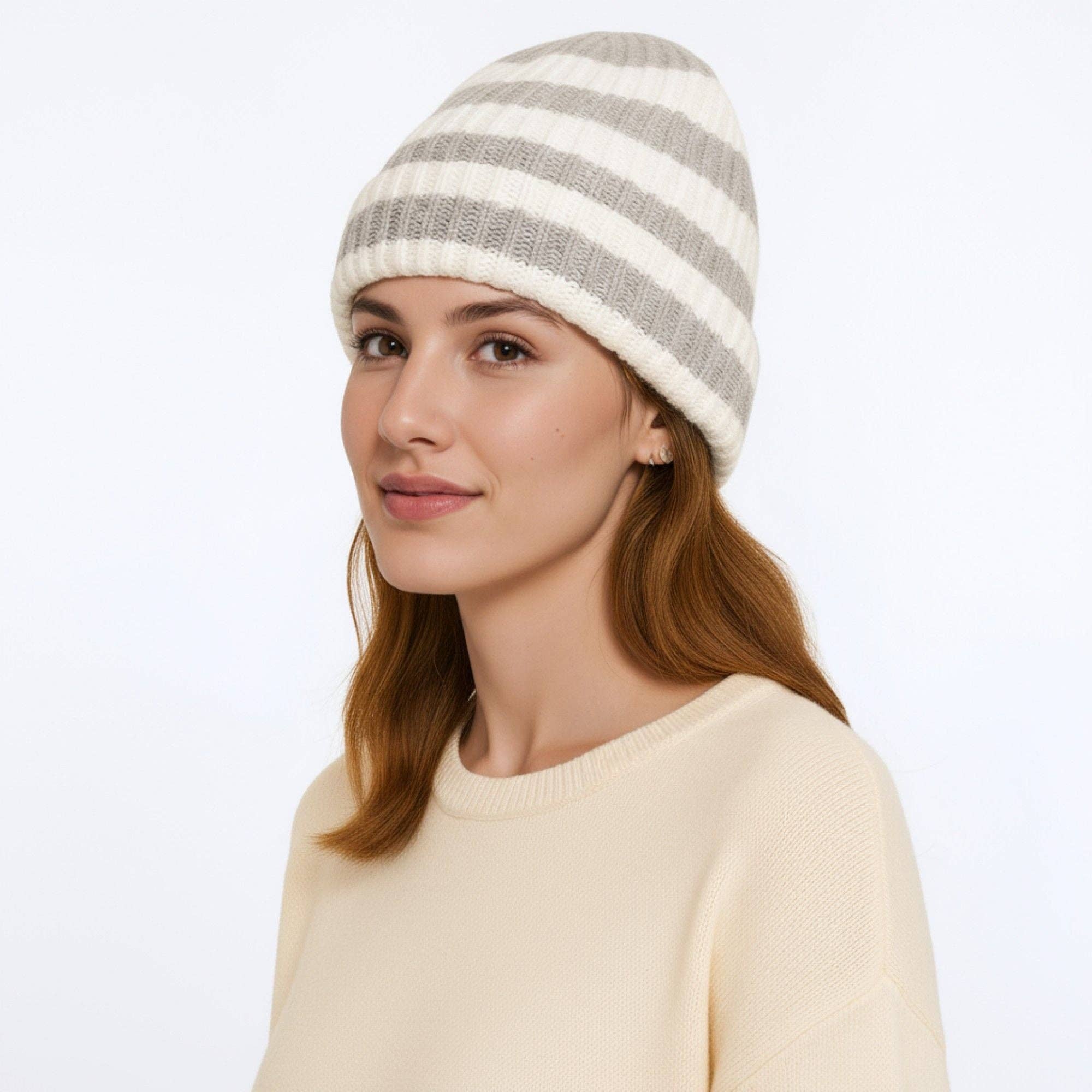 AK Brand - Wholesale Beanie - Women's - Unisex Striped Knit Beanie Hat Cuffed Warm Winter Cap6