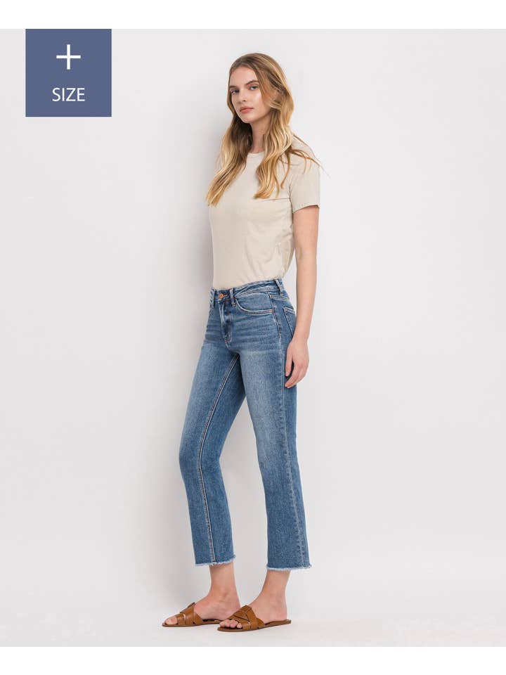 FIVE STEPS TO HEAVEN PLUS SIZE MID RISE CROP STRAIGHT JEANS V2750-P for wholesale on Faire