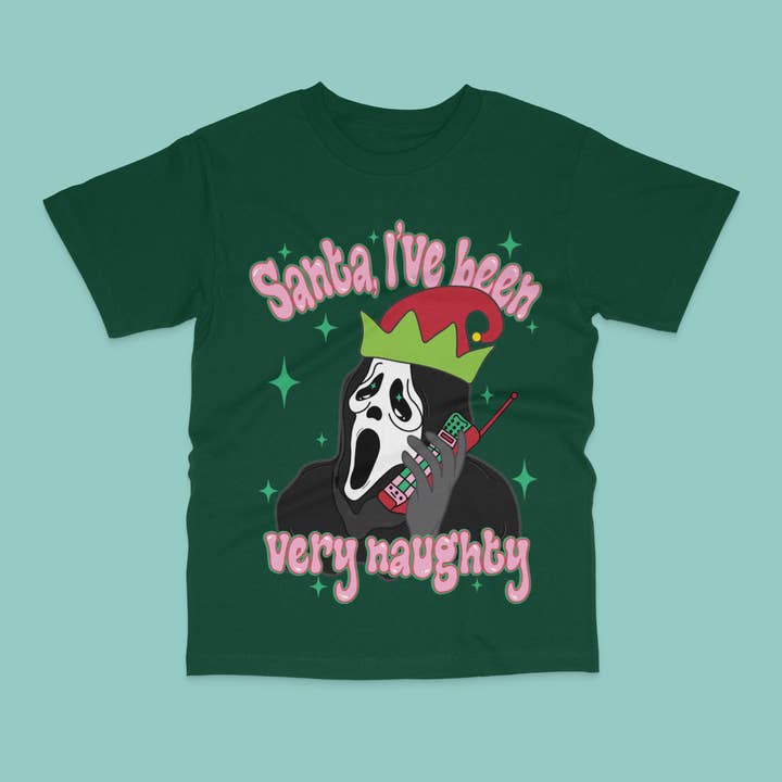 PJ AND CO - Venta al por mayor Camiseta estampada - Mujer - Camisa navideña de Ghostface Santa con texto en inglés «I've been Naughty»2