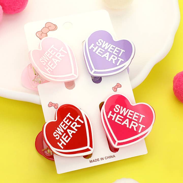 4PCS - SWEET HEART Message Acetate Heart Hair Claw Clips for wholesale by Sensibling Corp.