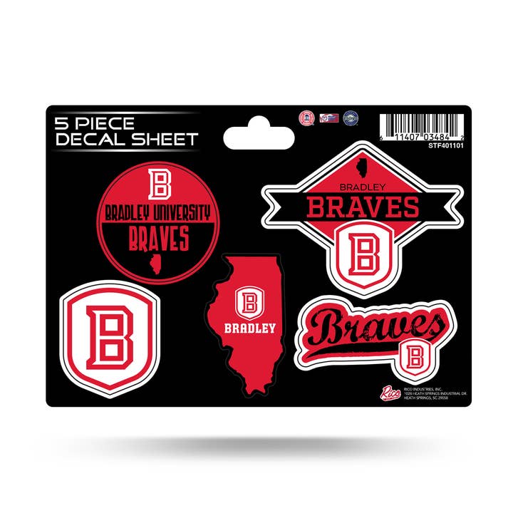 Rico Industries - Wholesale Sticker - NCAA Bradley Braves 5-PC Sticker Sheet0