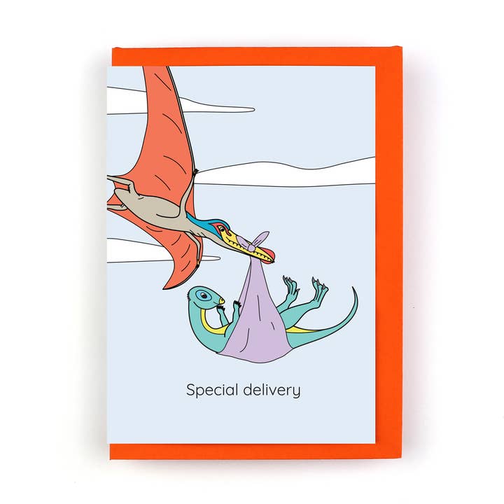 Special Delivery Dinosaur Greeting Card for wholesale by Dinosaurs Doing Stuff