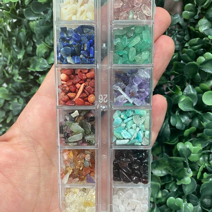 The Bead Bazaar - Wholesale Beads - 12 Crystal Healing Gemstone Chip Beads Kit, Chakra Natural Gemstone DIY Kit, Accent Stone Beads, Healing Stone Accent DIY Kit Beads, Bulk Beads