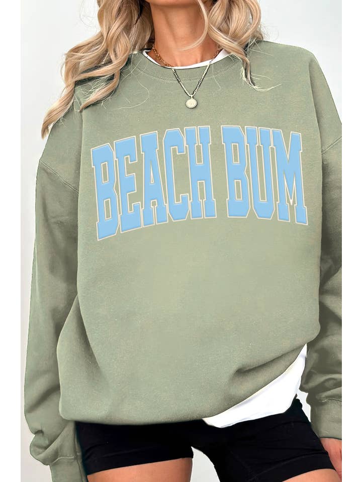 Rustee Clothing - Wholesale Graphic Sweatshirt - Women's - BEACH BUM PUFF GRAPHIC BRUSHED SWEATSHIRTS