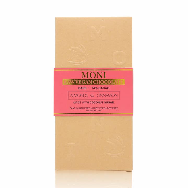 Dark Raw Vegan 74% Amêndoas de Cacau e Canela por atacado de MONI