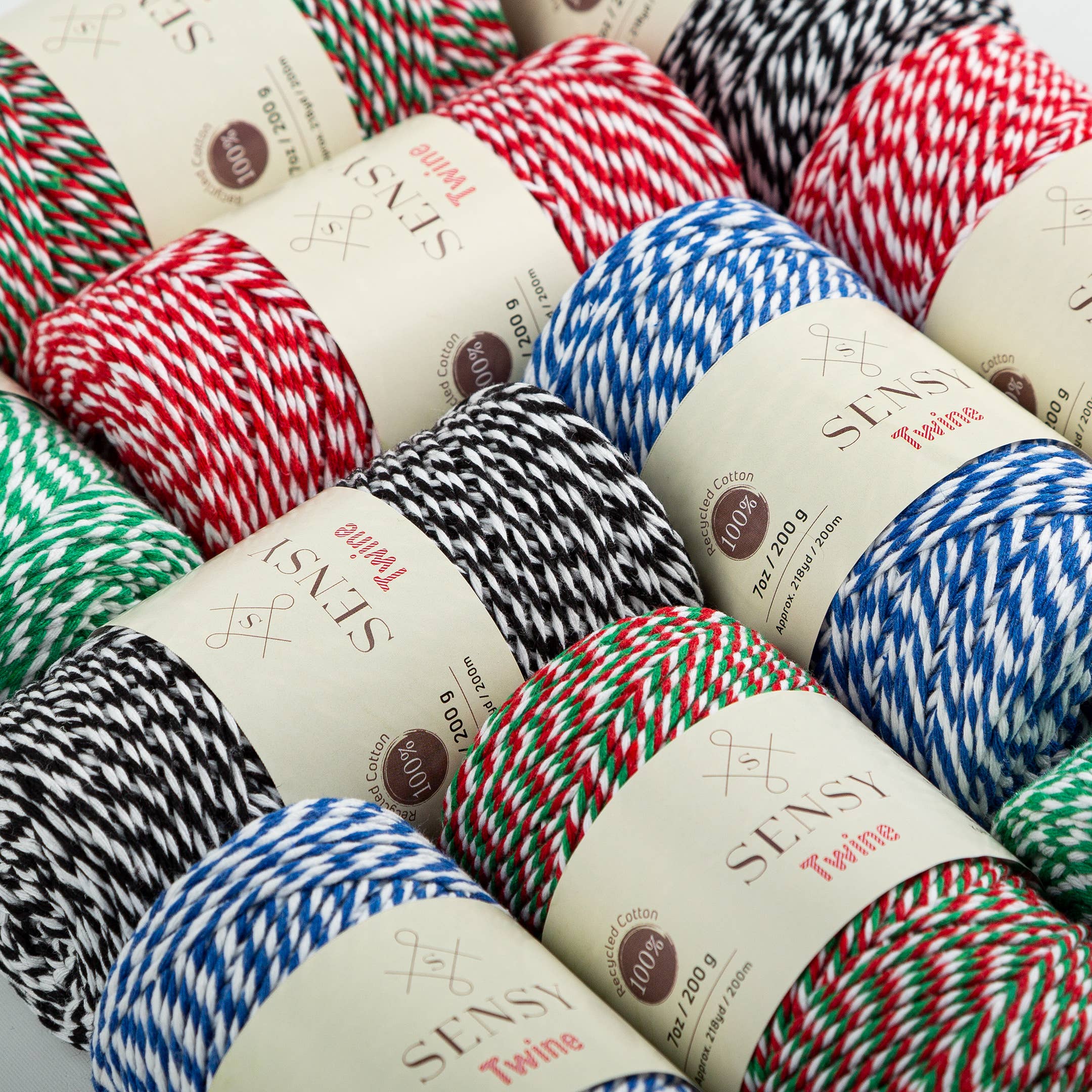 Sensy - Vendita all'ingrosso Spago - Sensy Premium spago a righe 100% cotone, 2 mm - 220 metri15