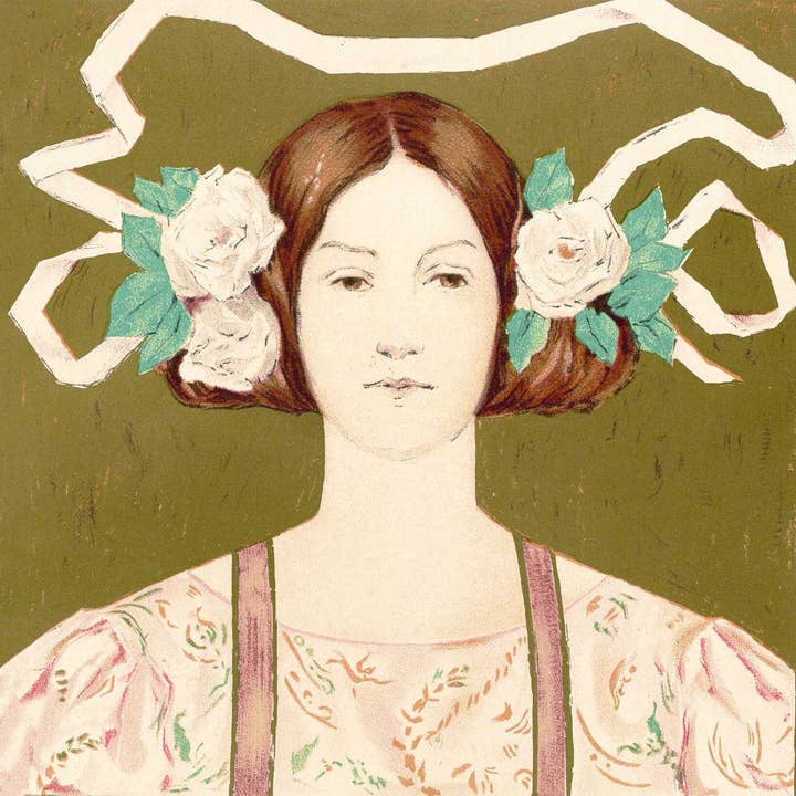 Art Nouveau Woman with Flowers, Feminine Vintage Wall Art for wholesale by Rock Paper Scissors Wall Art