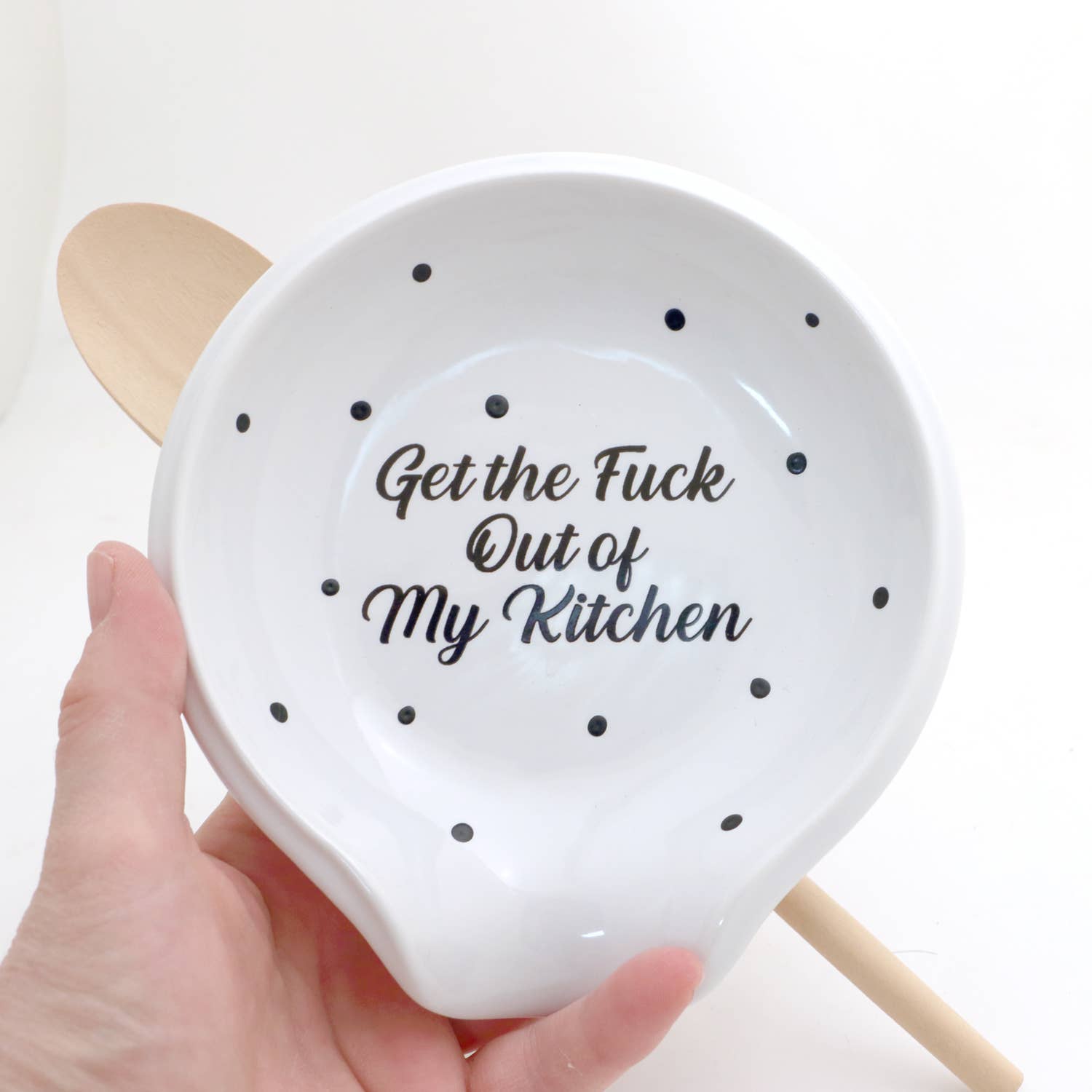 Lenny Mud - Wholesale Spoon Rest - Get The F Out of My Kitchen Spoon Rest, mature language, fun1