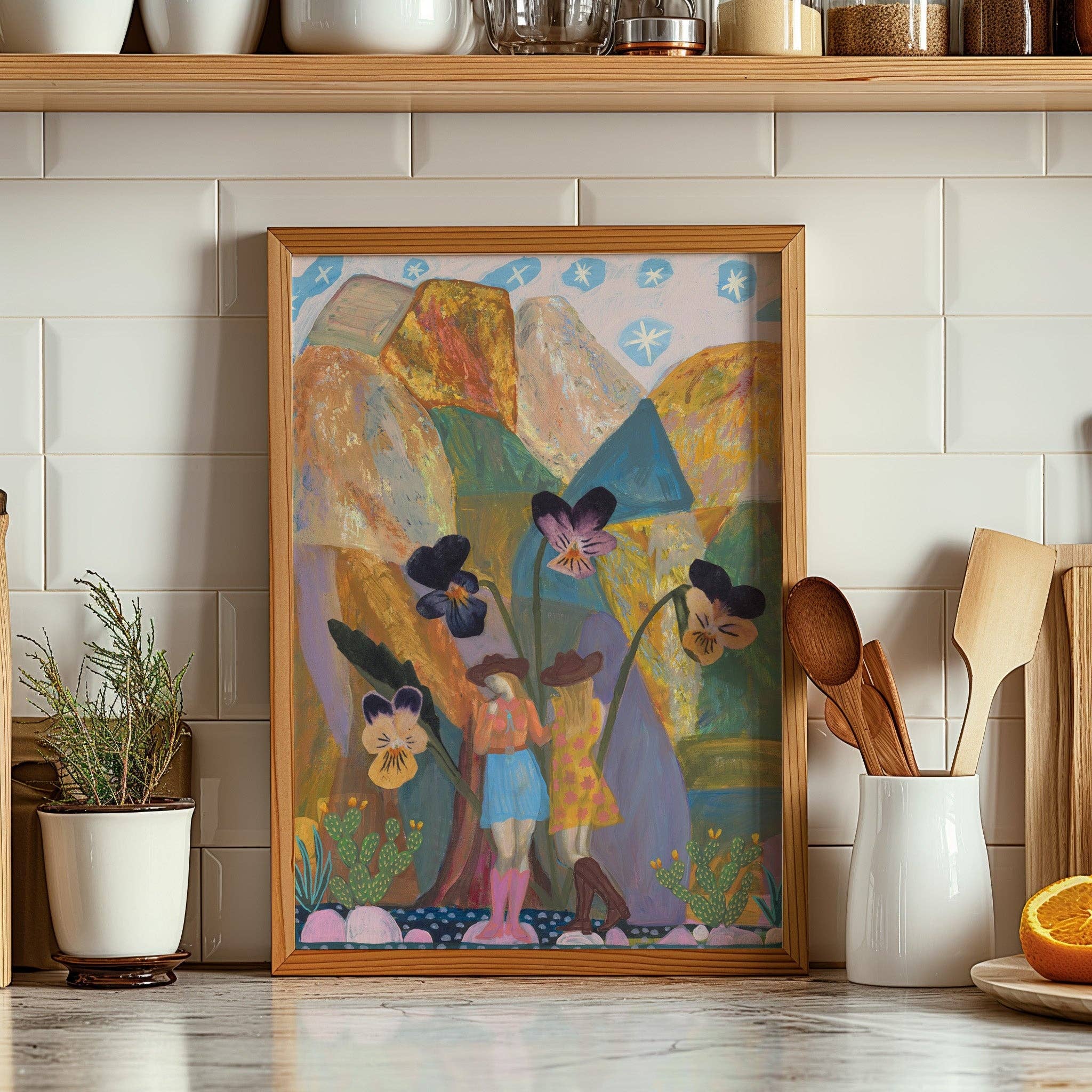 El Baker Art - Wholesale Art Print - Cowgirl Collage Print | Colorful Pansies Poster - Vintage Western Wall Art5