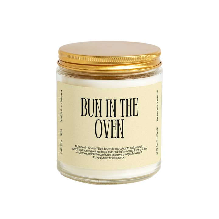 James Wax – wholesale Jar/filled candle – Baby Shower Expecting Moms Bun in the Oven Candle G0631