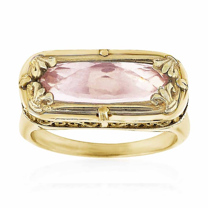 East-West Faceted Rose Quartz Ring in Gold for wholesale by Anatoli Jewelry