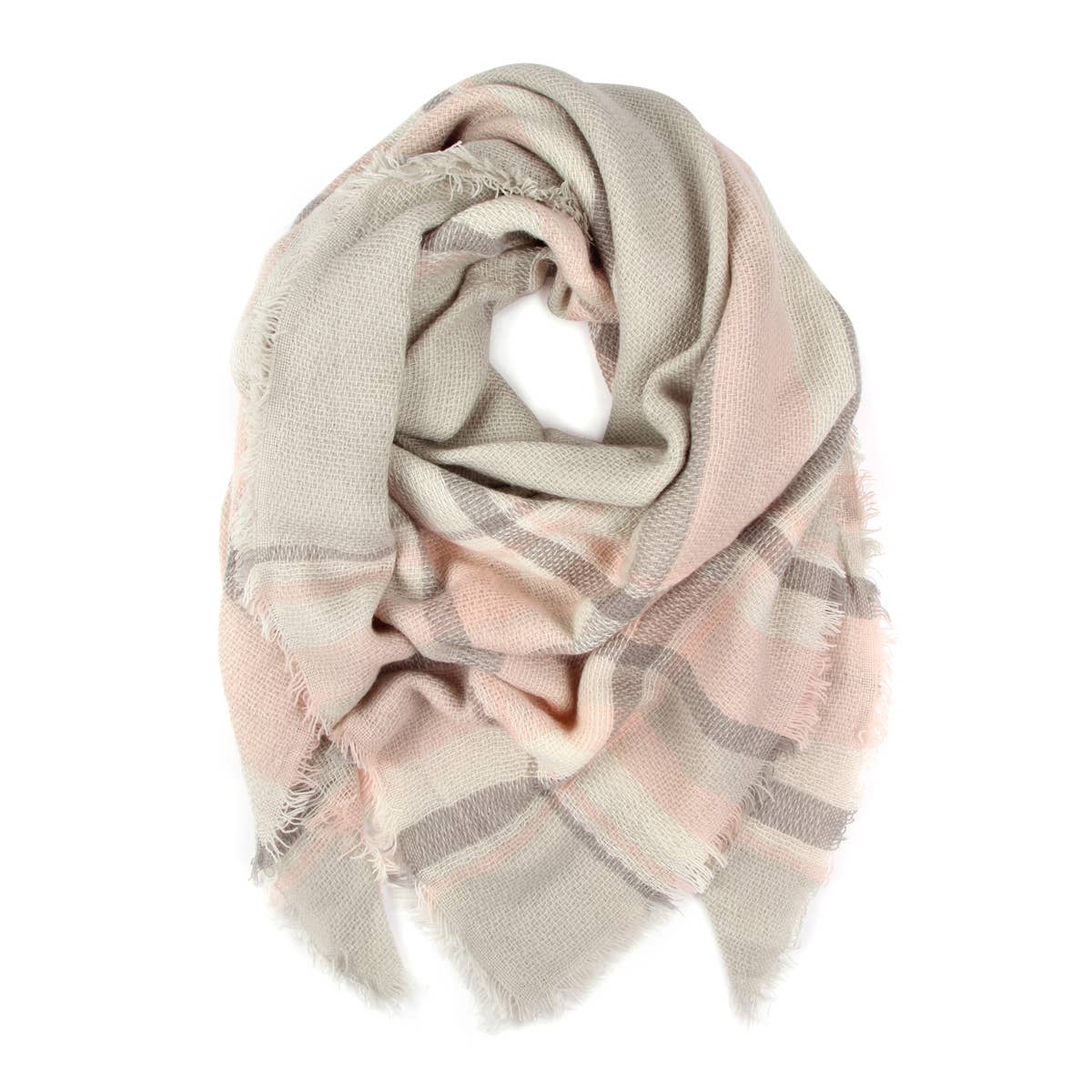 MYS Wholesale Inc - Wholesale Scarf - Women's - Light Gray Pink Blanket Fringe Scarf1