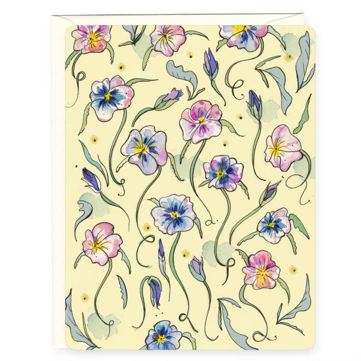 Frühlingsblumen-Grußkarte mit Stiefmütterchen für den Großhandel von H.macdo Paper Co.