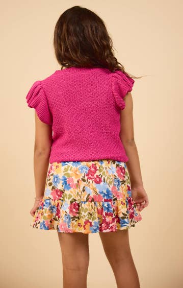 Sadie & Sage - Wholesale Knit Sweater - Kids - Tween Pearl Ruffle Cap Slv Sweater : BERRY1