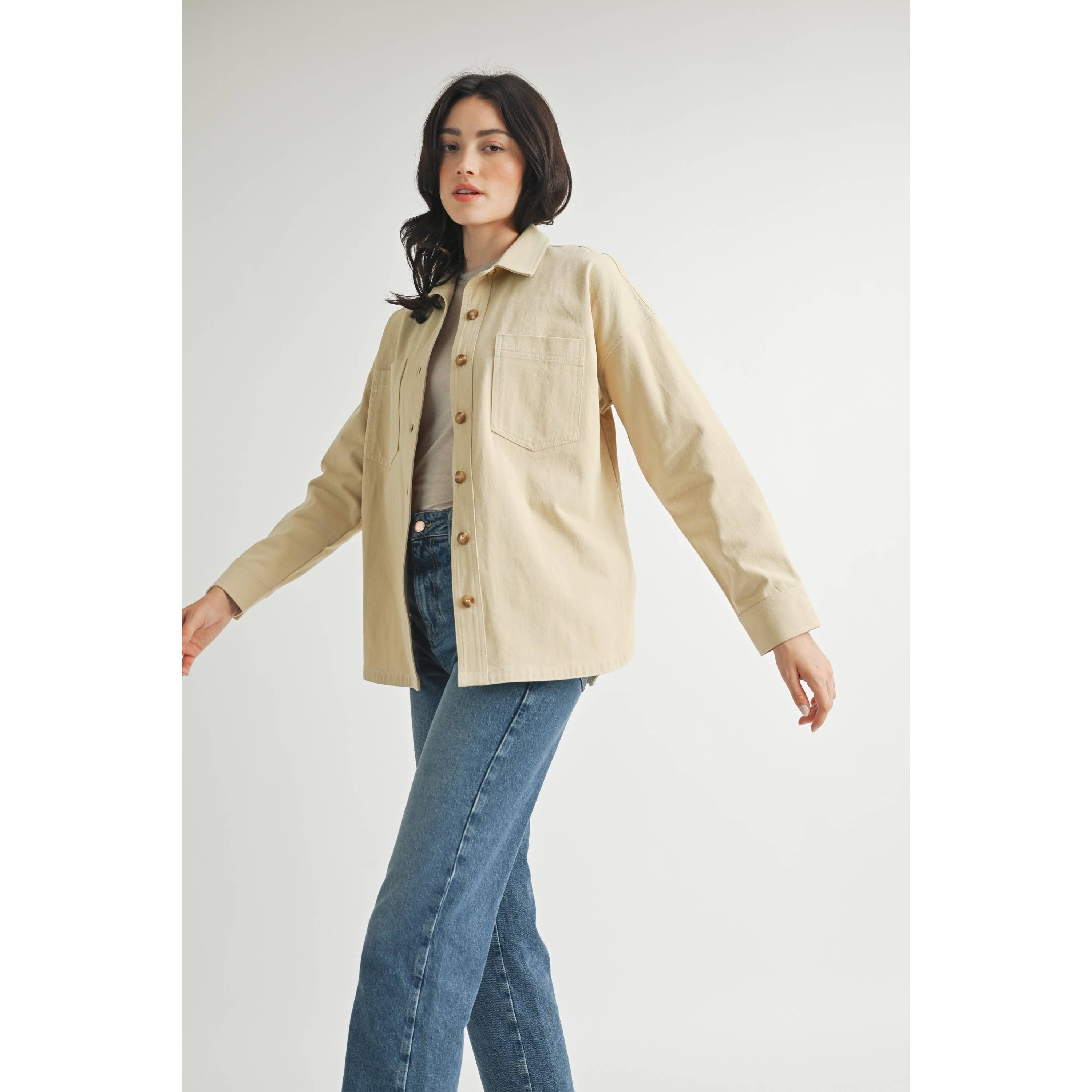SAND COTTON TWILL SHIRT JACKET for wholesale on Faire10