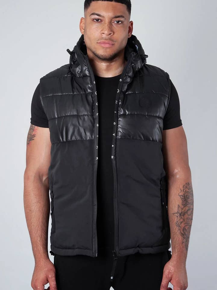 Navy Half Quilted Logo Gilet Bodywarmer for wholesale by justyouroutfit