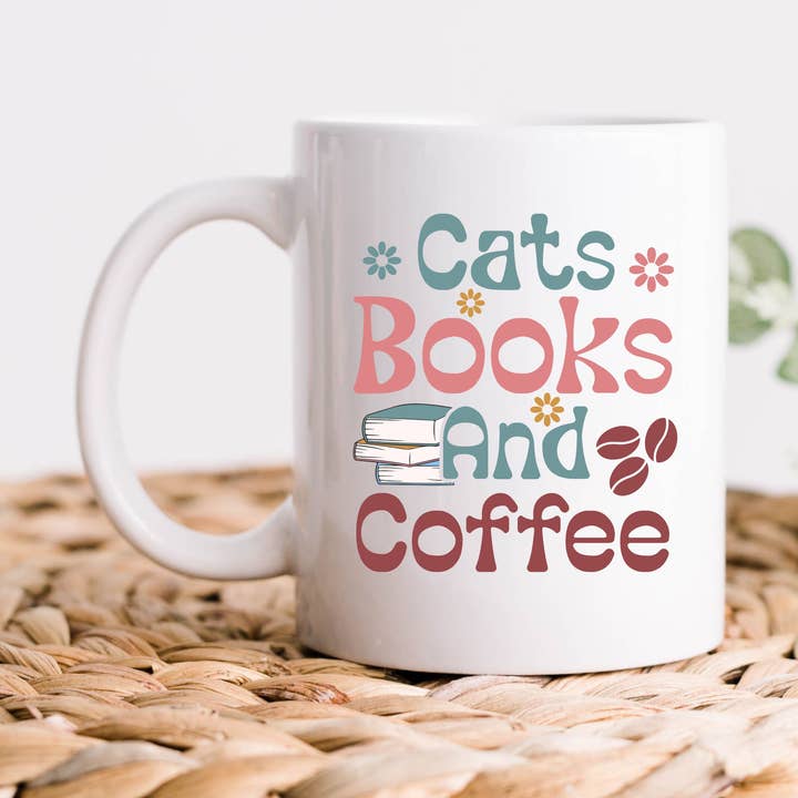 Cats Books And Coffee Coffee Mug, Book Lover Cups, Book shop for wholesale by Hm Mugs
