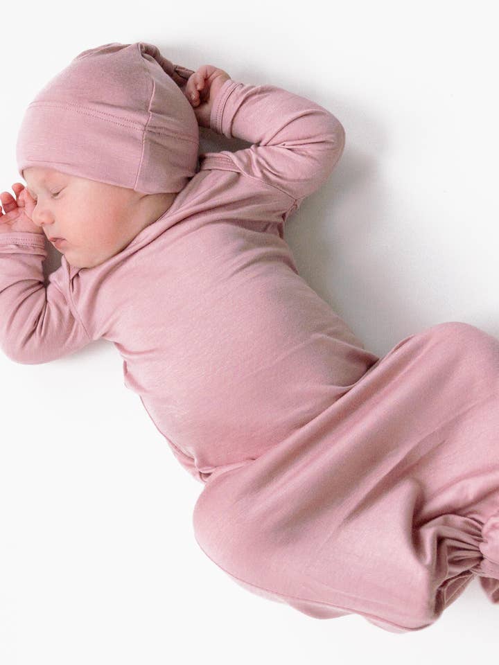 Rocket Bug - Wholesale Babygown Set - Baby - Silky Knotted Baby Gown with Knotted Hat - Infant Sleeper