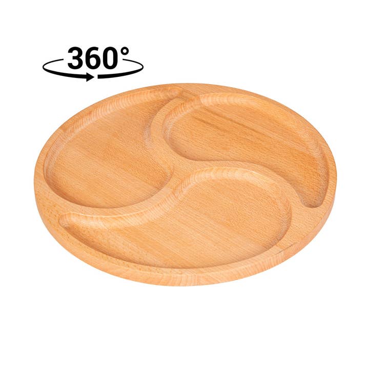 Tábua de petiscos redonda de madeira com 3 divisórias giratória | Joy Kitchen por atacado de Joy Kitchen