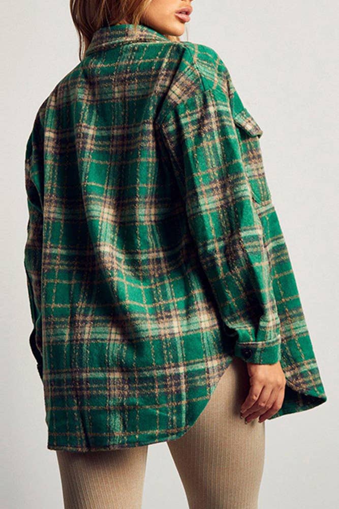 Green Plaid Stripes Shacket Coat ZK598 for wholesale on Faire3