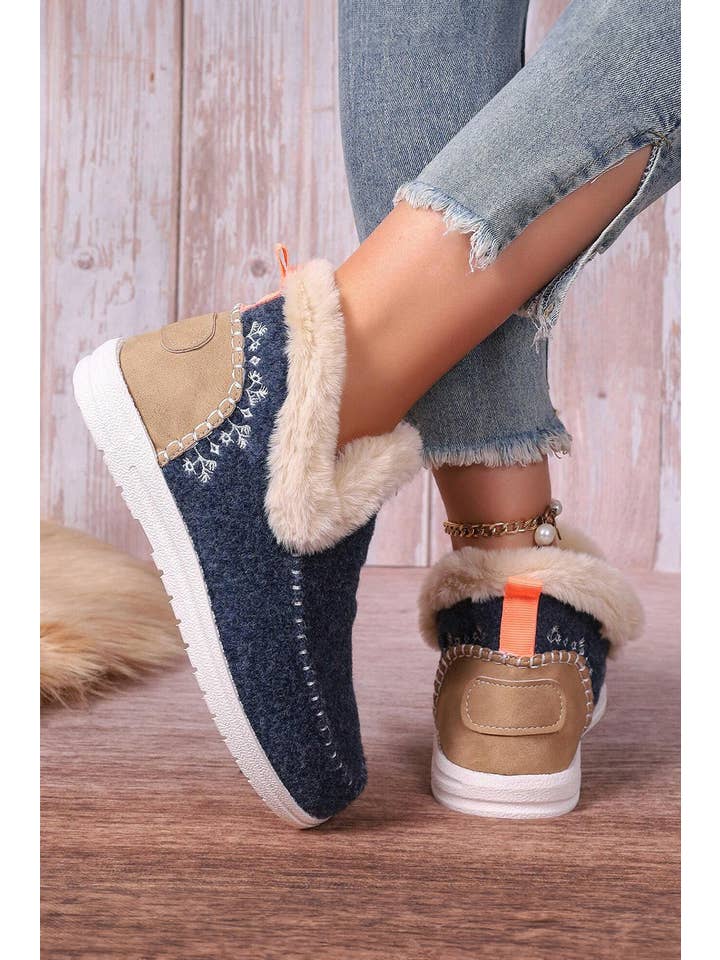 1 the Woman - Wholesale Boots - Women's - Suede Stitching Patchwork Plush Lined Anklet Boots8