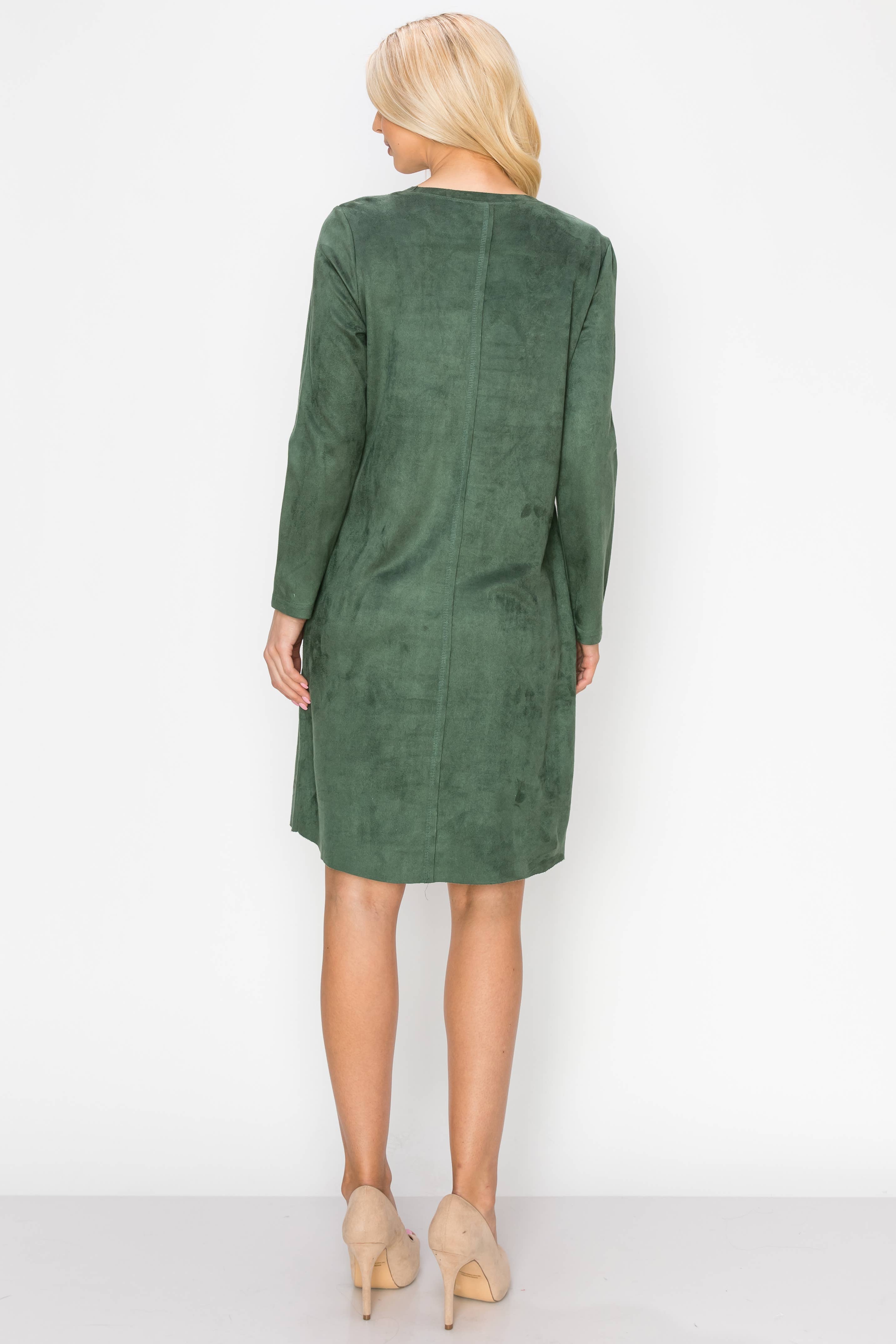 Joh Apparel - Vendita all'ingrosso Vestito - Donna - Abito con scollo rotondo in pelle scamosciata elasticizzata Aurora senza tasche12