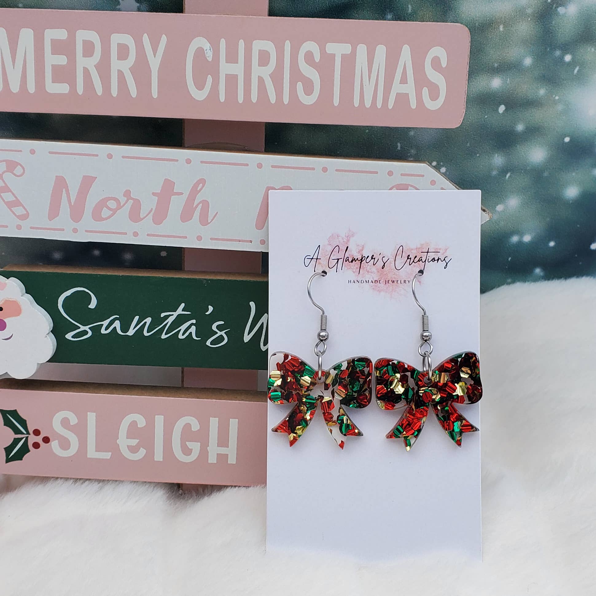 A Glamper's Creations LLC - Wholesale Dangle Earrings - Christmas Confetti Bow Acrylic Earrings - Christmas 20251