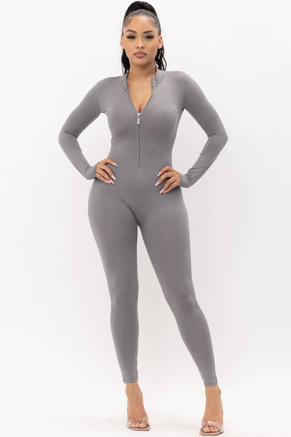 Boswell – Macacão - Mulher por atacado – Macacão Zipper Mock Pescoço Frente4